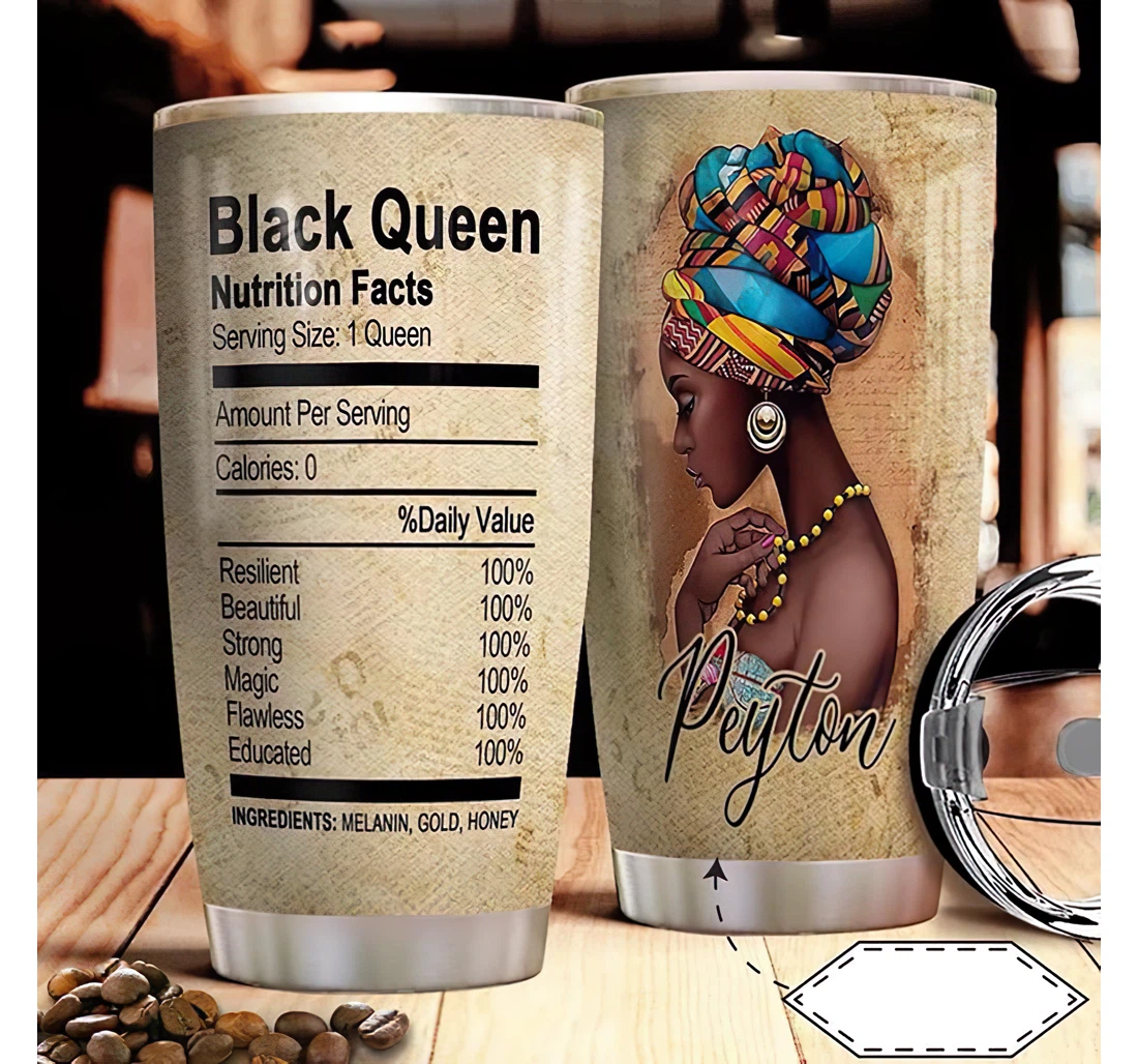 Personalized Name Black Queen Facts Or Home Outdoor Office School Tumbler 20 - 30oz With Lid, Travel Coffee Mug