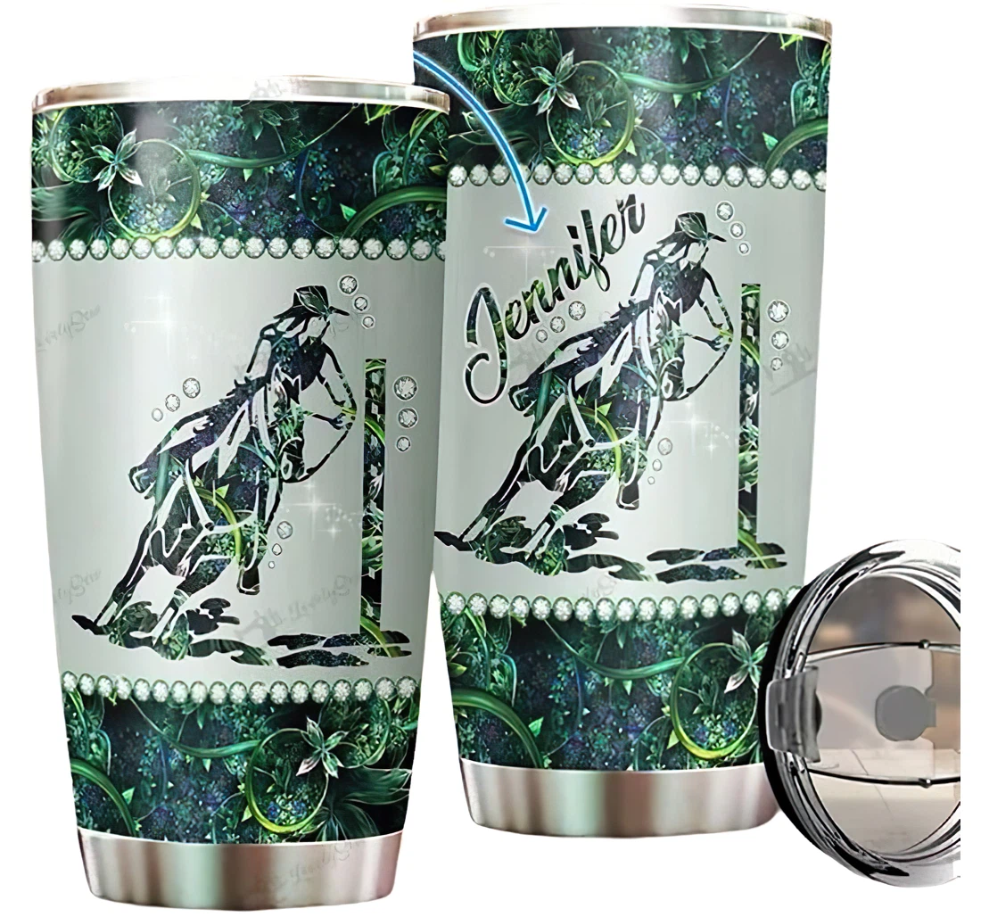 Personalized Name Pole Bending Green Leaves And Flower Pattern Or Home Outdoor Office School Tumbler 20 - 30oz With Lid, Travel