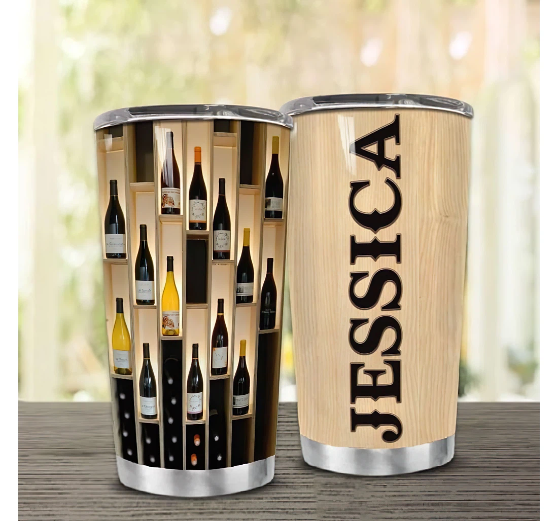 Personalized Name Wine Lover Beige Wood Background Or Home Outdoor Office School Tumbler 20 - 30oz With Lid, Travel Coffee Mug