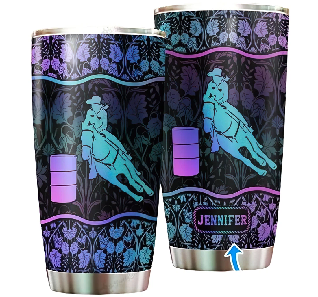 Personalized Name Barrel Racing Flower Pattern Or Home Outdoor Office School Tumbler 20 - 30oz With Lid, Travel Coffee Mug