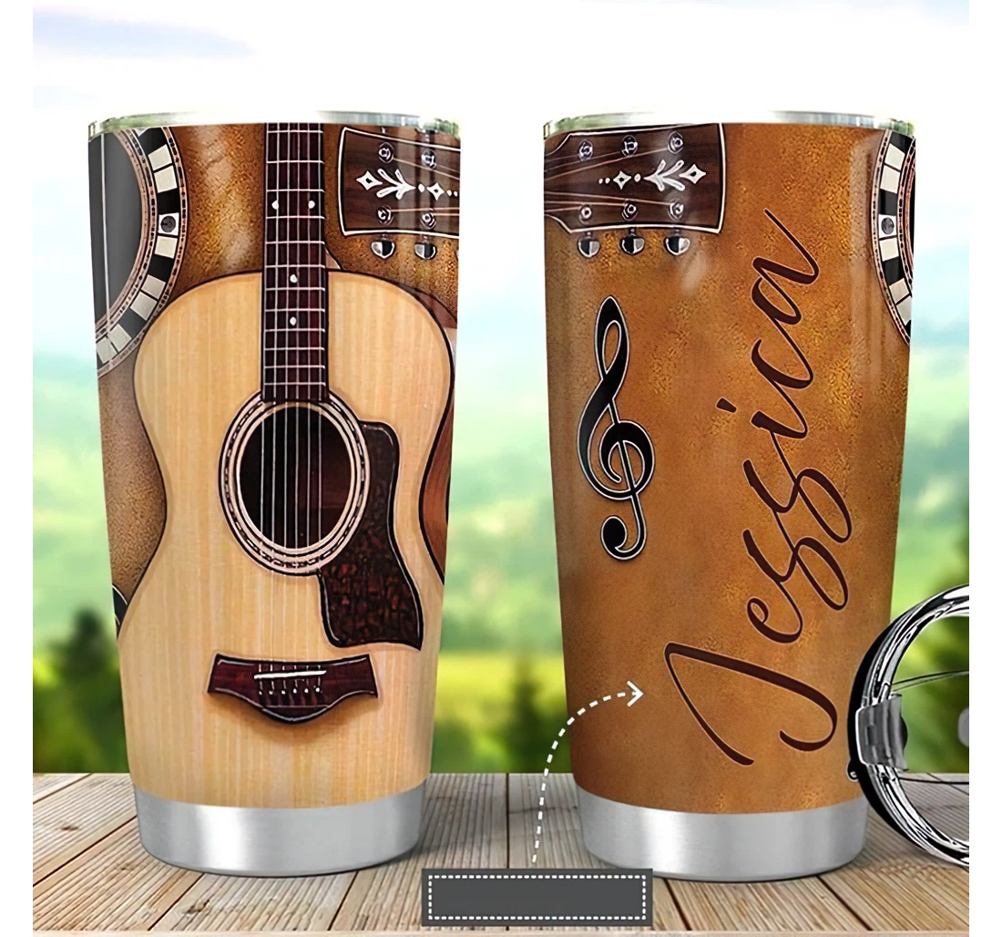 Personalized Name Guitar Classic Wood Or Home Outdoor Office School Tumbler 20 - 30oz With Lid, Travel Coffee Mug