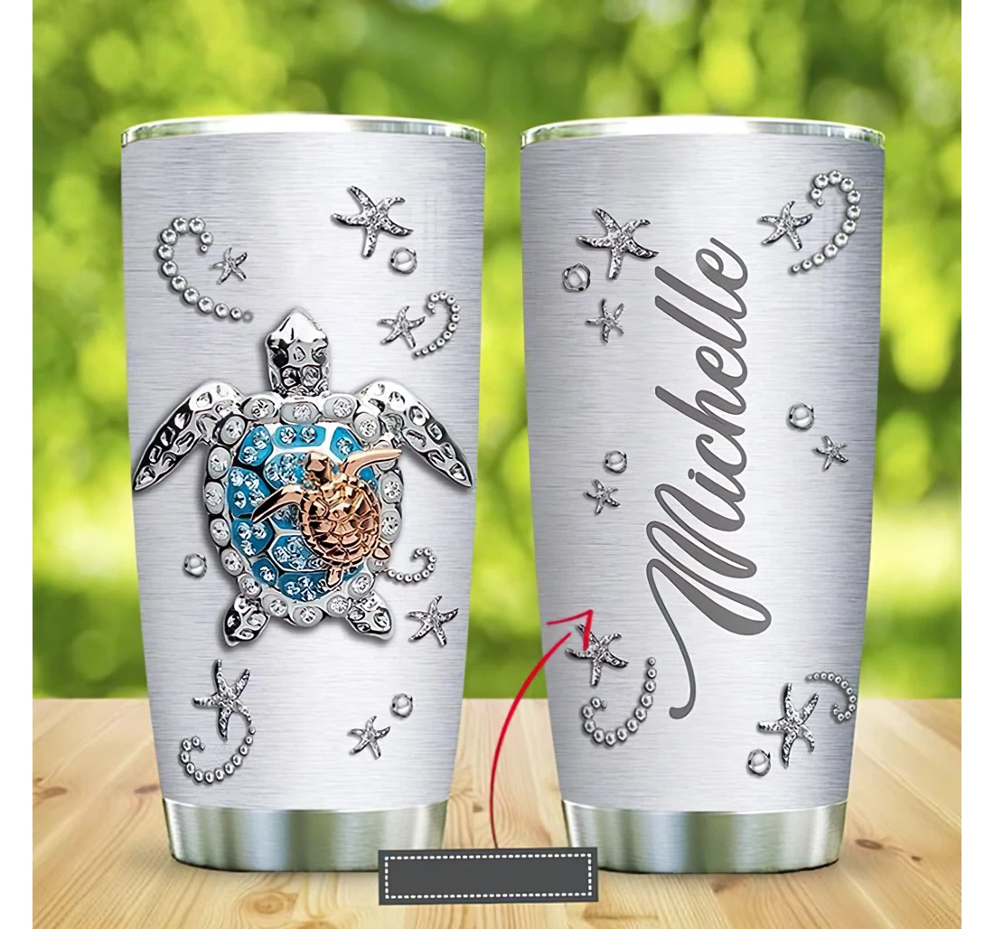 Personalized Name Sea Turtle Motherhood Jewelry Style Blue Or Home Outdoor Office School Tumbler 20 - 30oz With Lid, Travel Mug