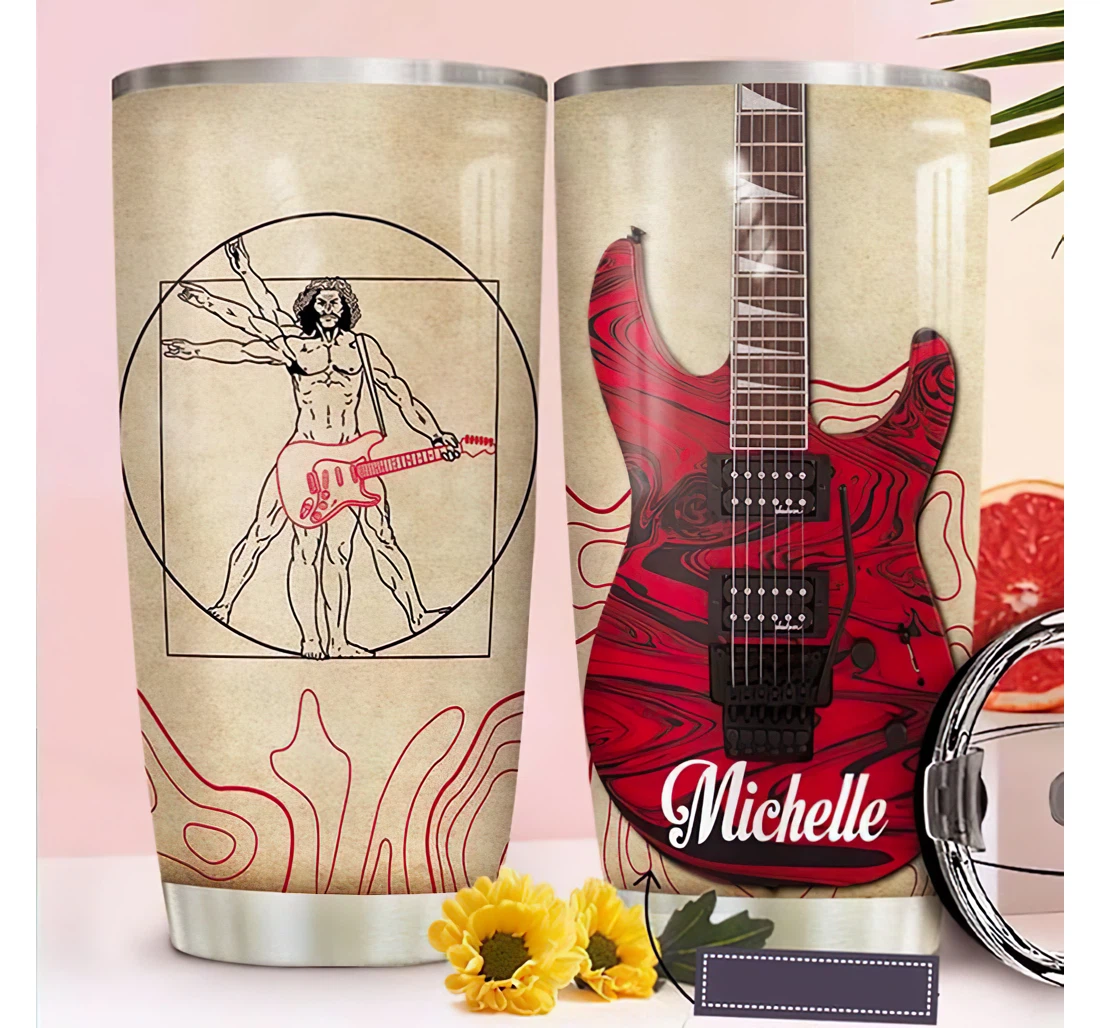 Personalized Name Love Guitar Red Guitar Or Home Outdoor Office School Tumbler 20 - 30oz With Lid, Travel Coffee Mug