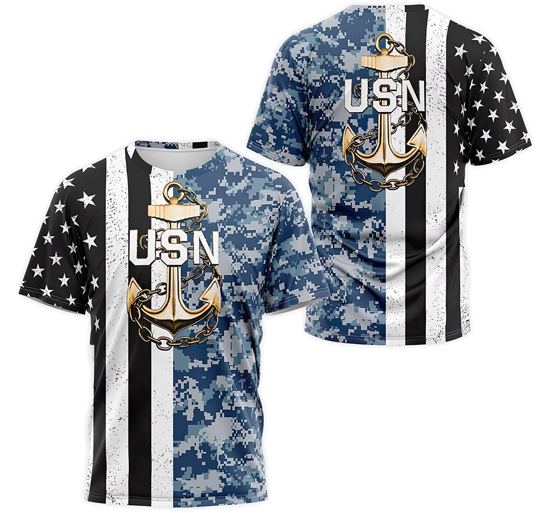 T-Shirt, Hoodie - US Navy American Flag Blue Camo 3D Printed