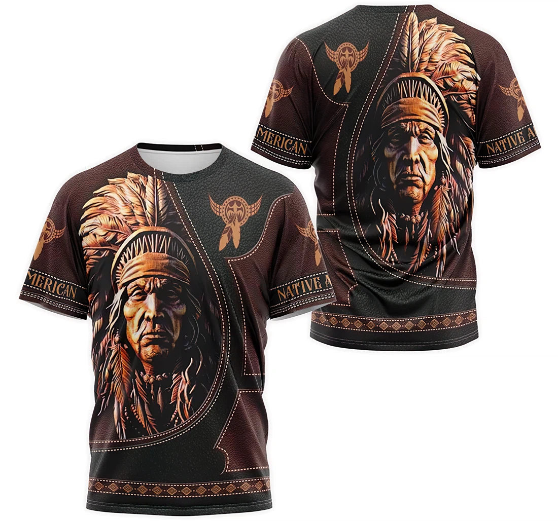 T-Shirt, Hoodie - Native American Chief Aztec Indians Geometric Tribal Sealess Pattern Brown 3D Printed