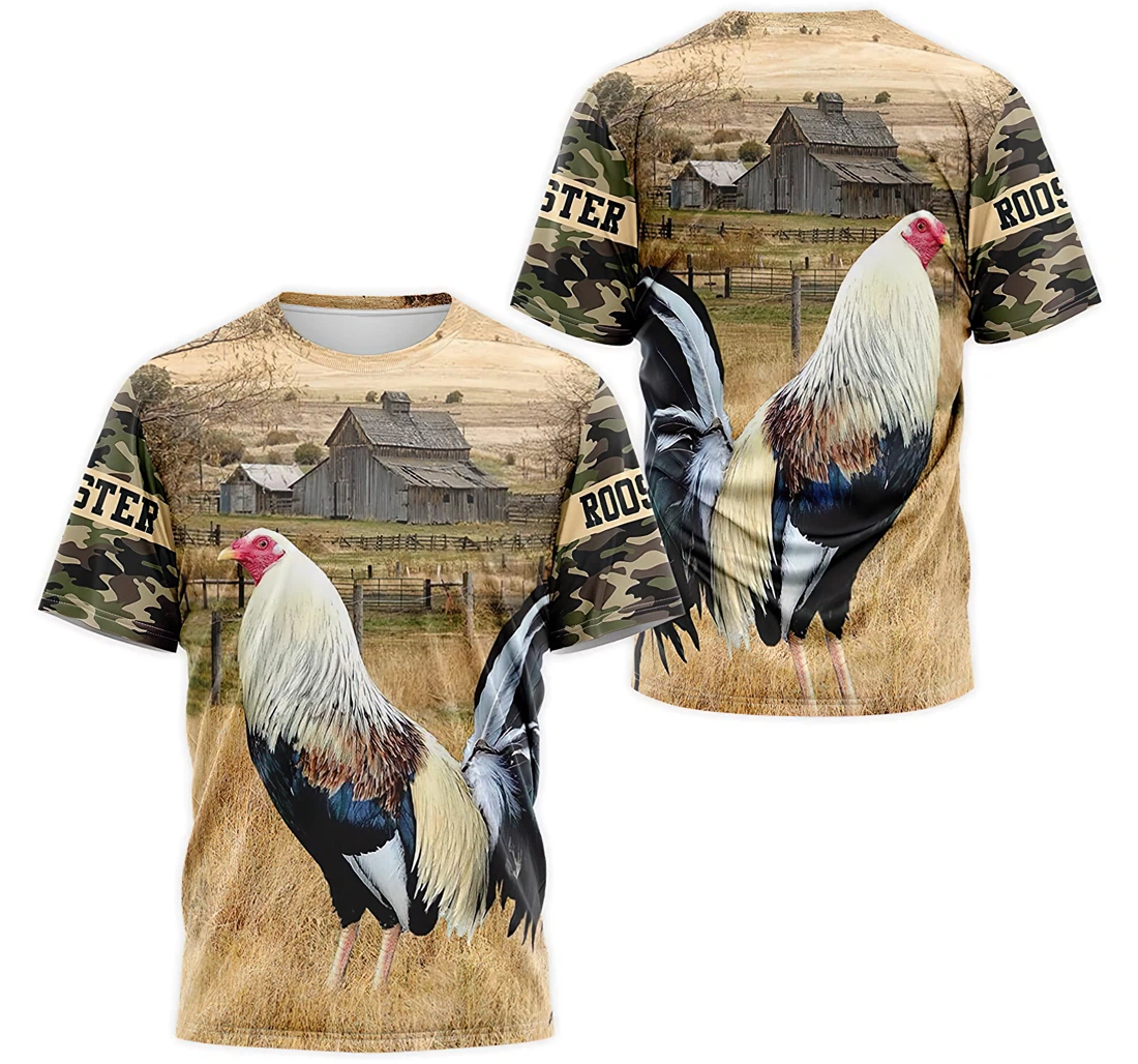 T-Shirt, Hoodie - Rooster Chicken Field Camo 3D Printed