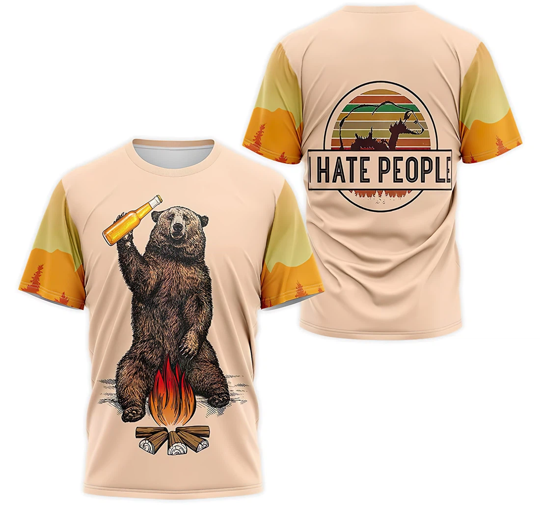 T-Shirt, Hoodie - Bear Drink I Hate People 3D Printed