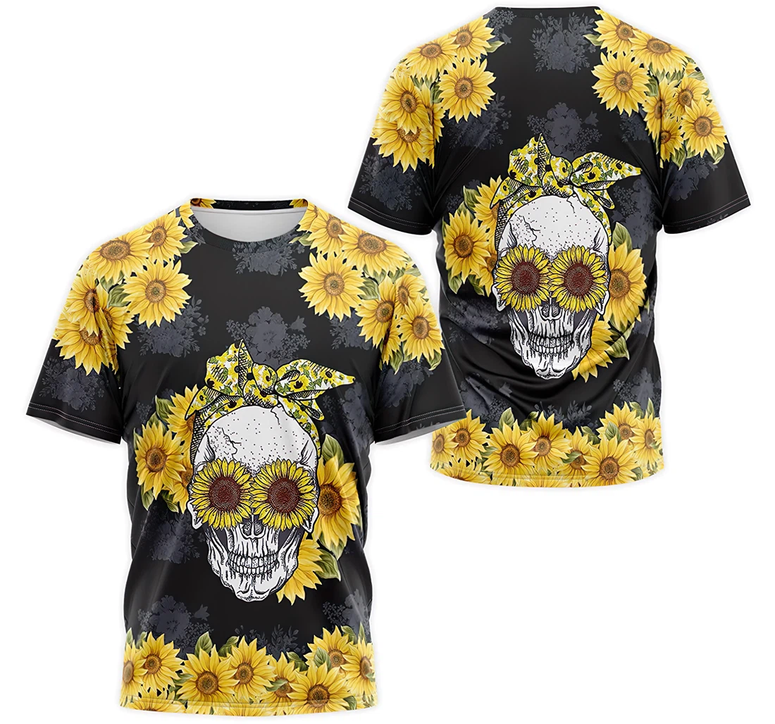 T-Shirt, Hoodie - Skull Sunflower Floral Pattern 3D Printed