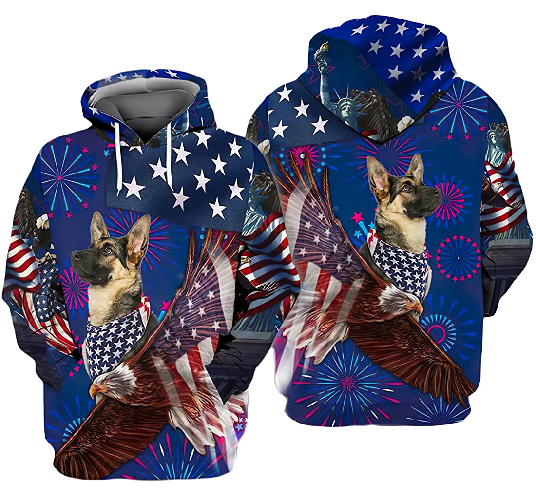 Sn53 German Shepherd Fireworks Happy Independence Day Full - 3D Printed Hoodie, Sweatshirt