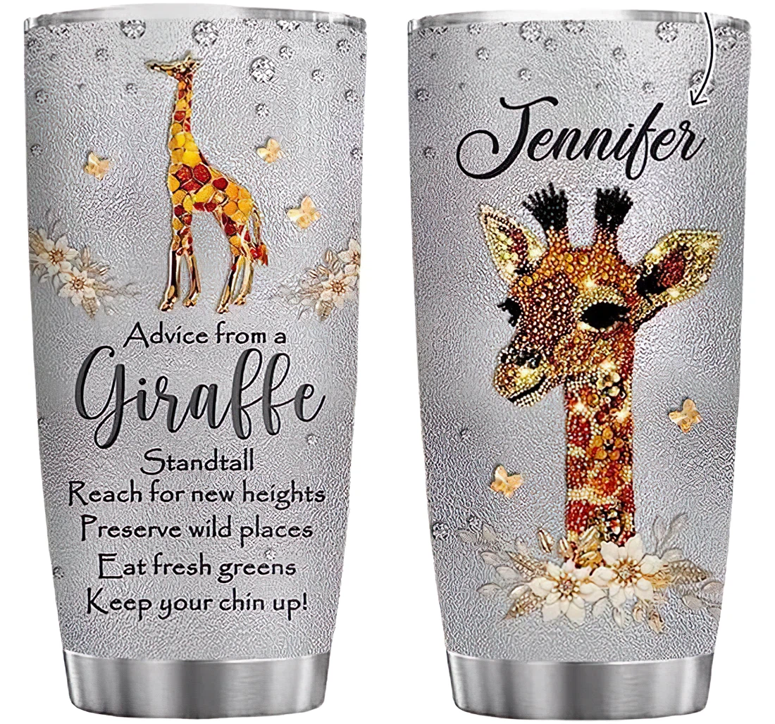 Personalized Name Advice From A Giraffe Or Home Outdoor Office School Tumbler 20oz With Lid, Travel Coffee Mug