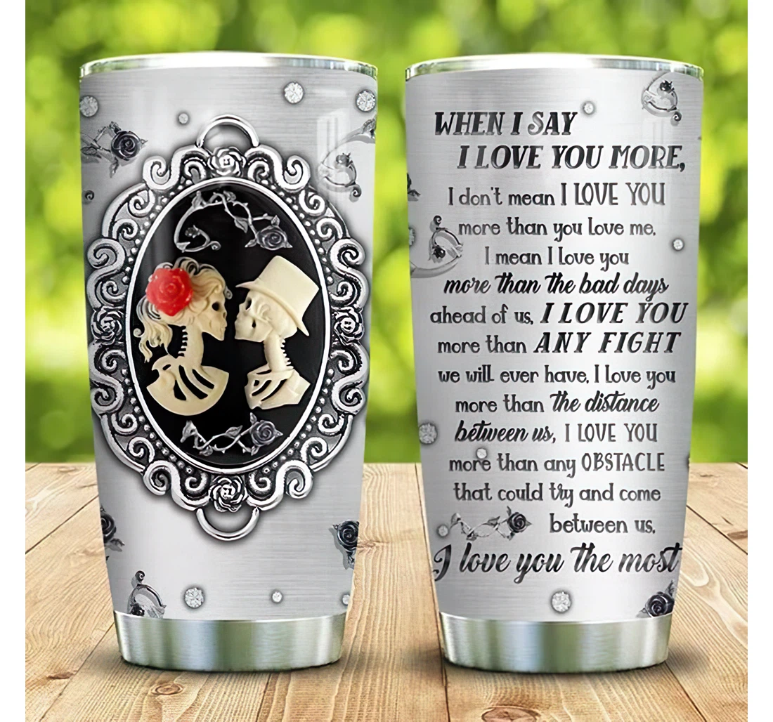 Personalized Name Metal Skull Couple Mirror I Love You 1 Or Home Outdoor Office School Tumbler 20oz With Lid, Travel Coffee Mug