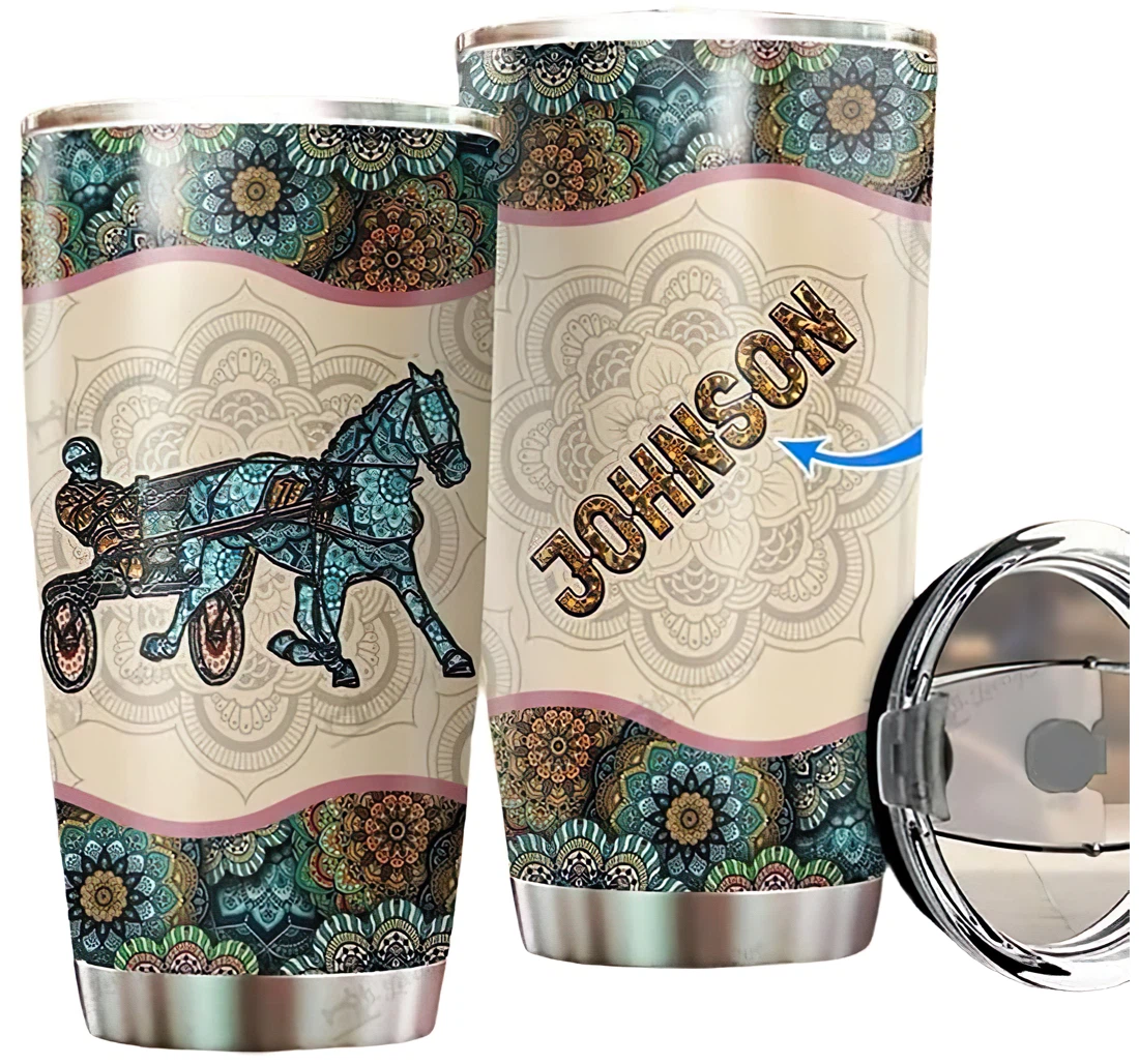 Personalized Name Harness Racing Mandala Pattern Or Home Outdoor Office School Tumbler 20oz With Lid, Travel Coffee Mug