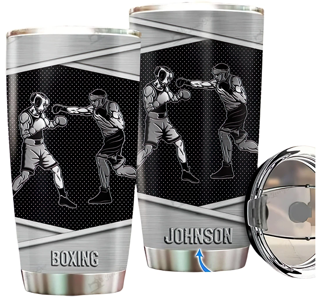 Personalized Name Boxing Silver Style Or Home Outdoor Office School Tumbler 20oz With Lid, Travel Coffee Mug