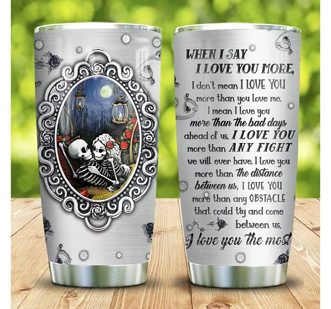 Personalized Name Metal Skull Couple I Love You Or Home Outdoor Office School Tumbler 20oz With Lid, Travel Coffee Mug