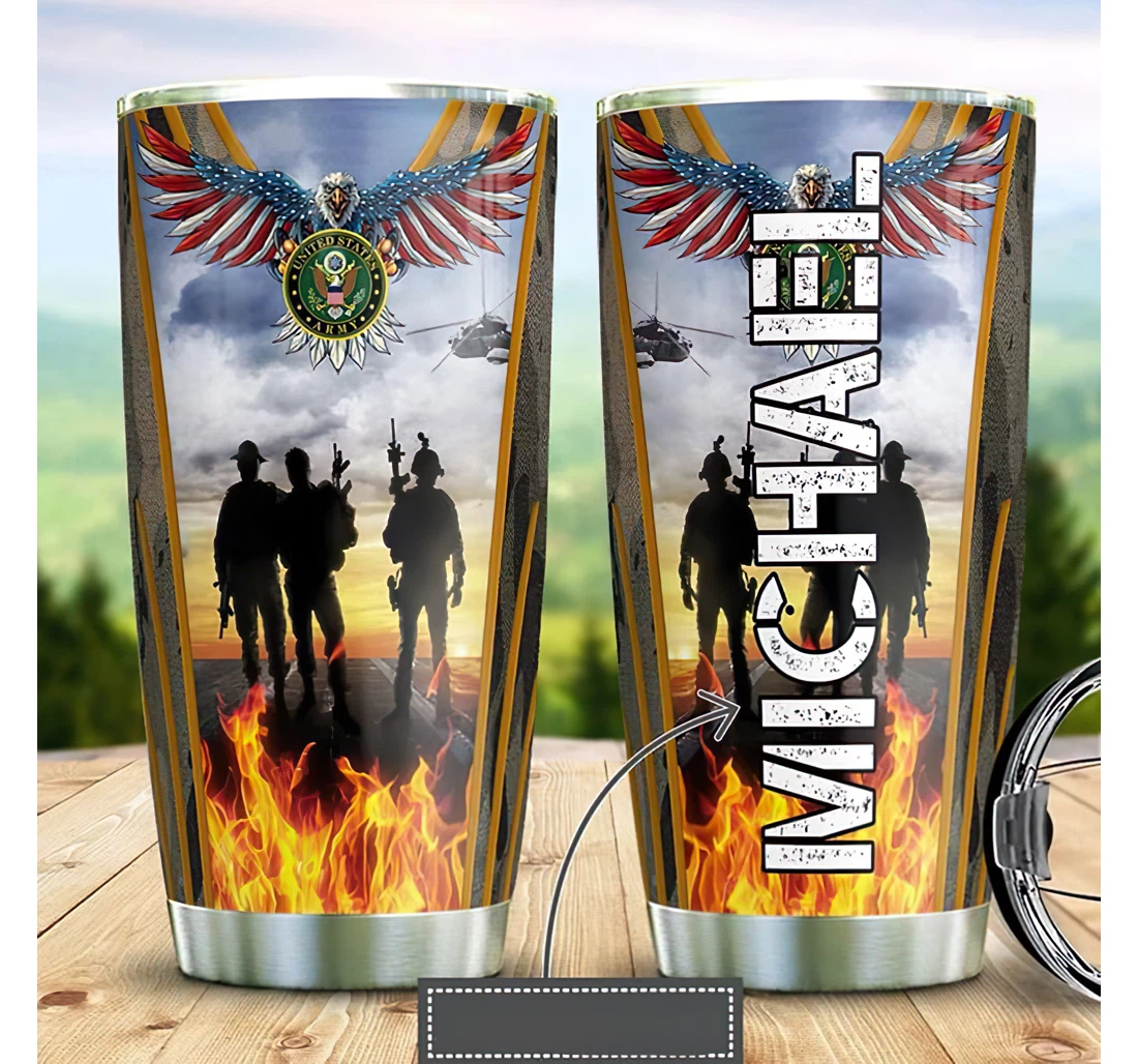 Personalized Name Eagle Us Army Veteran Fire Or Home Outdoor Office School Tumbler 20oz With Lid, Travel Coffee Mug