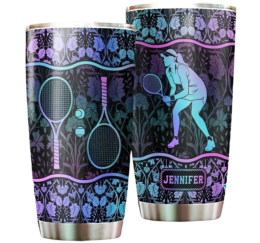 Personalized Name Tennis Girl Flower Pattern Or Home Outdoor Office School Tumbler 20oz With Lid, Travel Coffee Mug