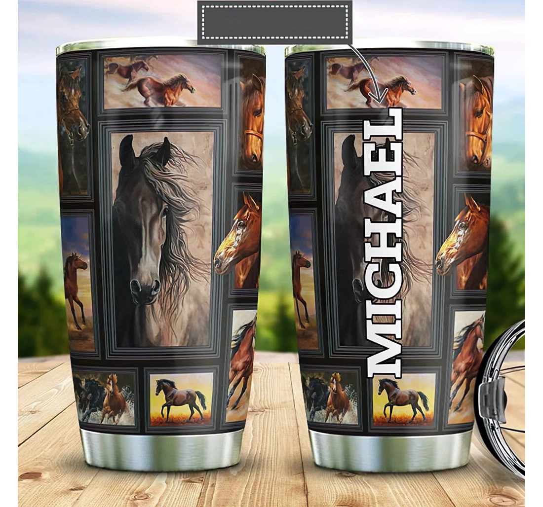 Personalized Name Horse Lover Picture Or Home Outdoor Office School Tumbler 20oz With Lid, Travel Coffee Mug