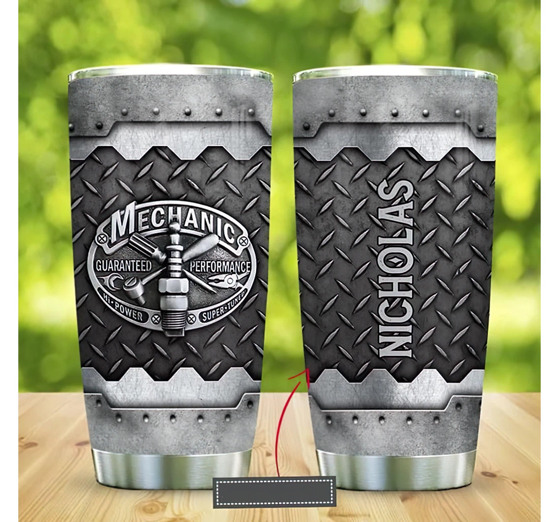 Personalized Name Mechanic Stone Pattern Or Home Outdoor Office School Tumbler 20oz With Lid, Travel Coffee Mug