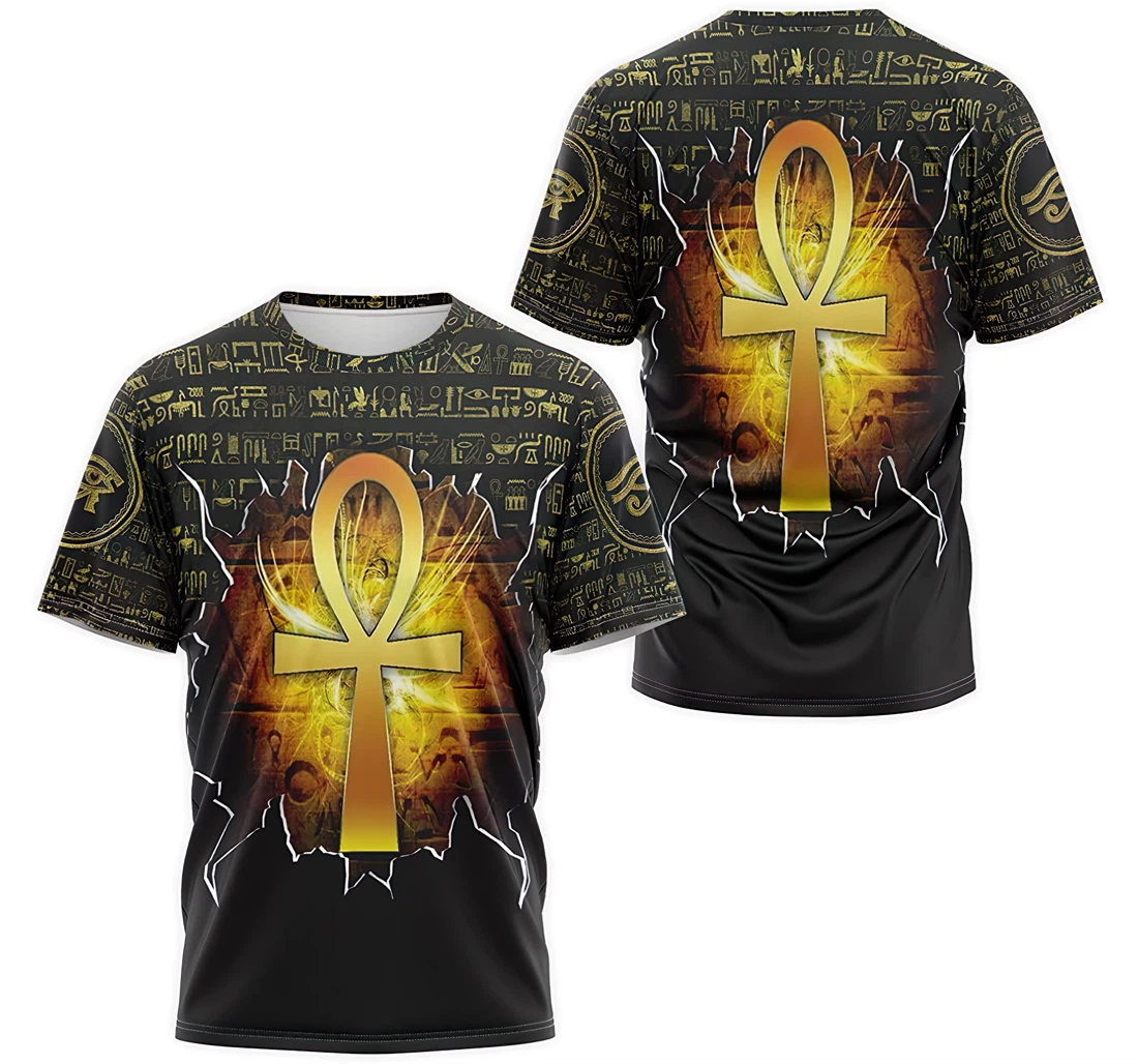 T-Shirt, Hoodie - Ancient Egyptian Hieroglyphic Gold Ankh Cruz Symbol 3D Printed