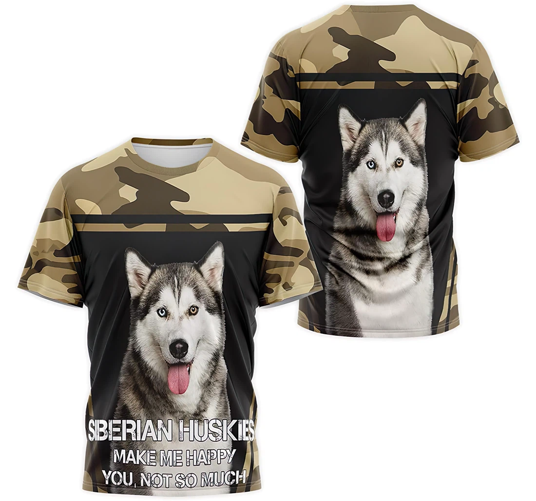 T-Shirt, Hoodie - Siberian Husky Make Me Happy You Not So Much Yellow Camo 3D Printed