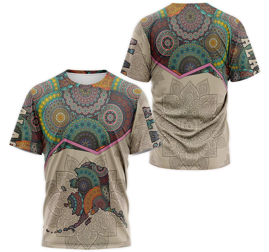 T-Shirt, Hoodie - Alaska Flag Map Mandala 3D Printed