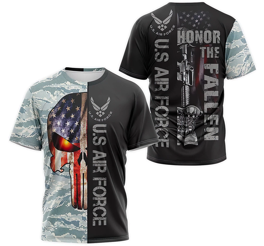 T-Shirt, Hoodie - US Air Force Honor The Fallen Skull Camo American Flag 3D Printed