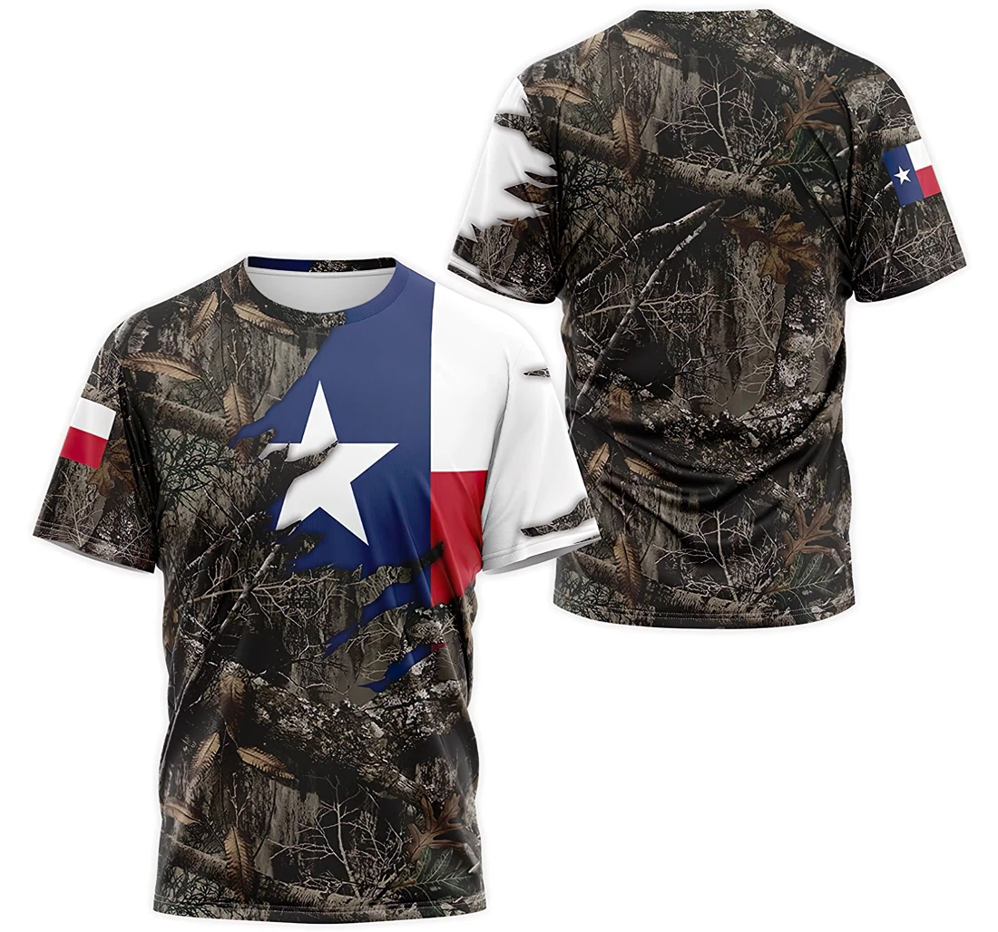 T-Shirt, Hoodie - Texas Flag Map Hunting Tree Camo 3D Printed