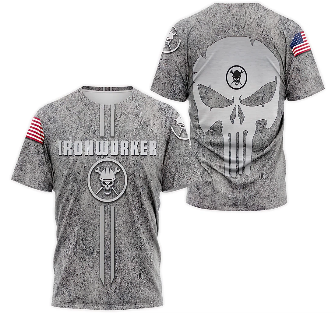 T-Shirt, Hoodie - Ironworker Skull American Flag 3D Printed