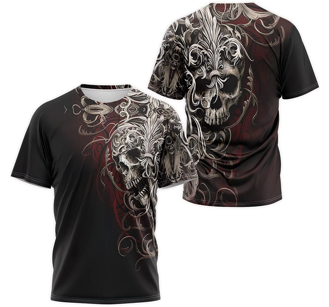 T-Shirt, Hoodie - Silver Skull Floral Flower Leaves 3D Printed