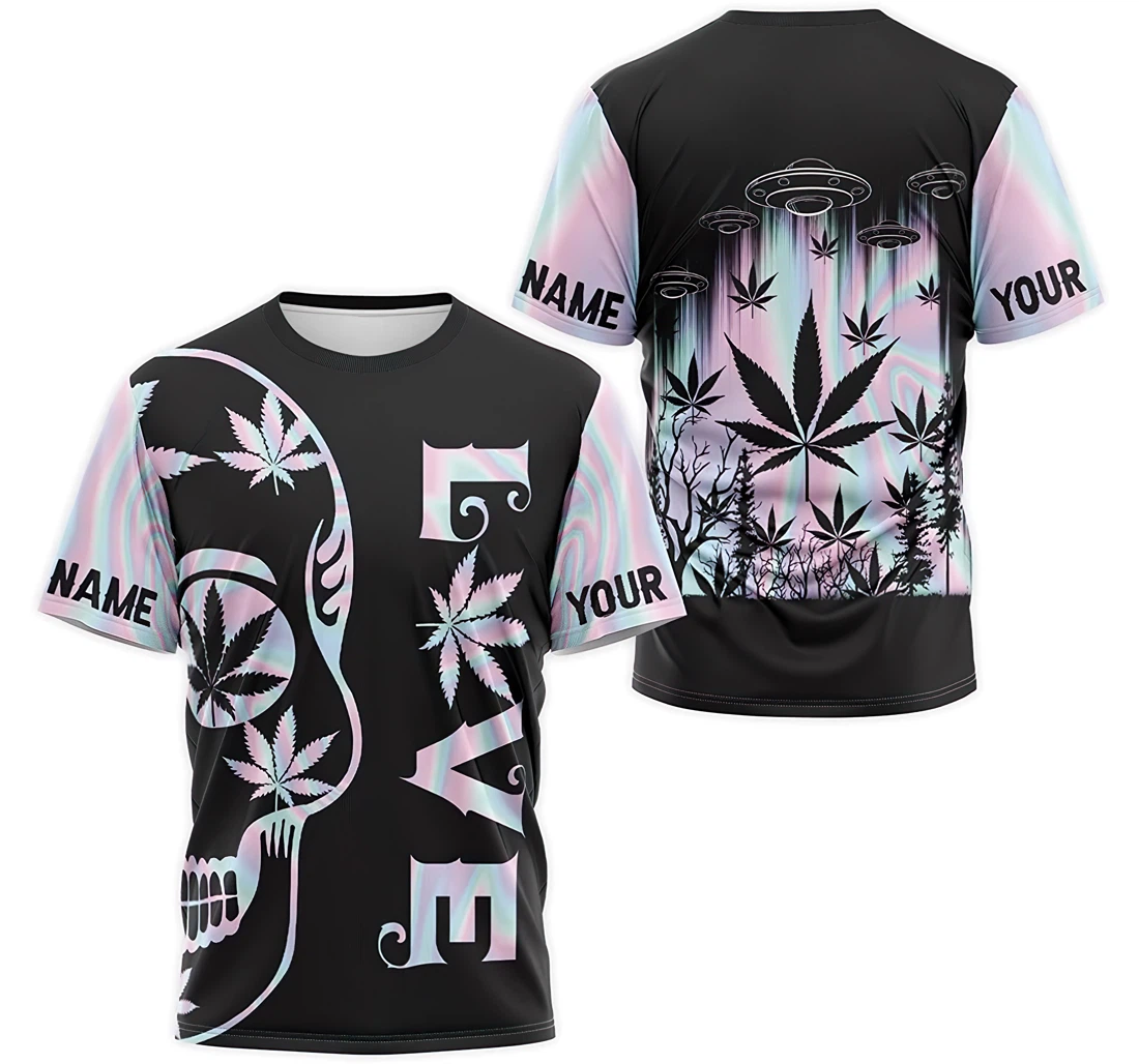 T-Shirt, Hoodie - Custom Name Love Skull Cannabis UFO 3D Printed