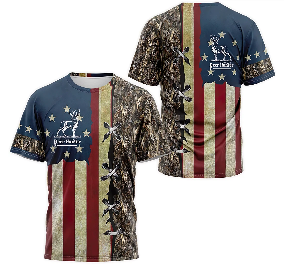 T-Shirt, Hoodie - Deer Hunting Star American Flag 3D Printed