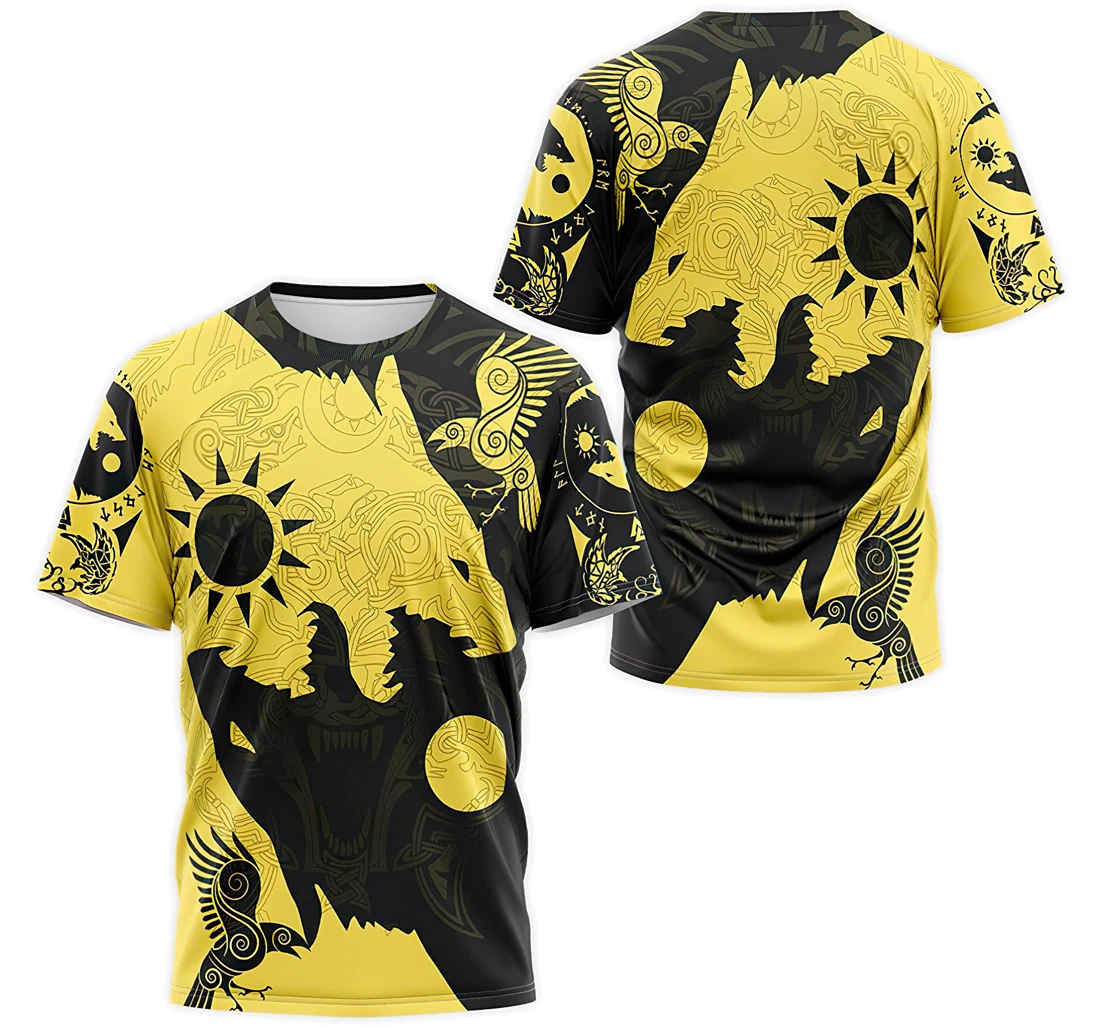 T-Shirt, Hoodie - Ravens Wolves Norse Mythology Skoll And Hati Pattern 3D Printed