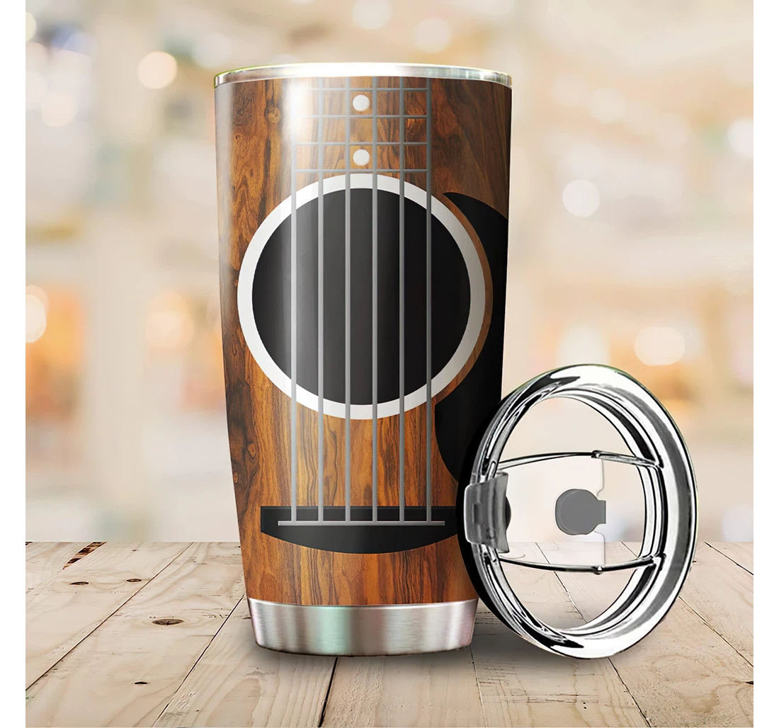 Tumbleric Guitar Wood Grain Pattern Bulk Double Wall Vacuum Slim Water Cup Reusable Metal Tumbler 20 - 30oz With Lid, Travel