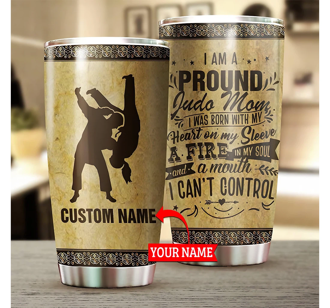 I Am A Pround Judo Mom I Was Born With My Heart On My Sleeve Gift Mother Judo Mom Mommy To Be Customized Personalized Steel Mug