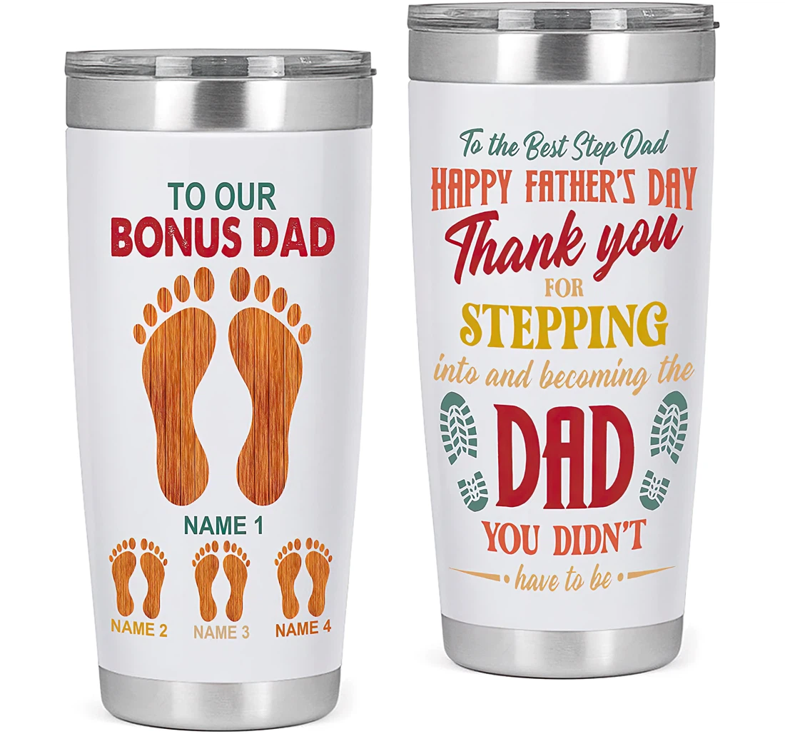 Personalized To The Best Step Dad Bonus Dad Gift Father's Day Gift From Son Daughter Tumbler 20oz With Lid, Travel Coffee Mug