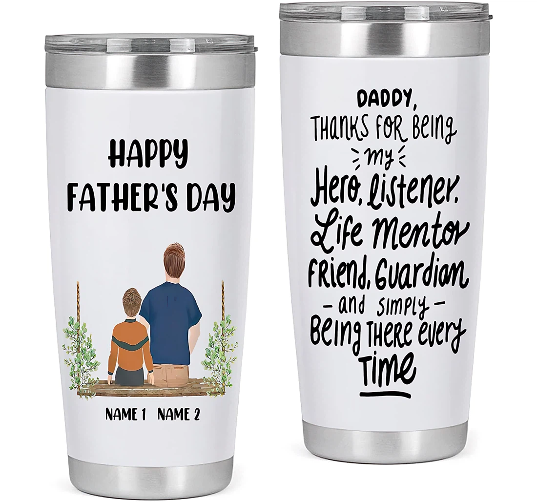 Personalized Thanks Being My Hero Gift Dad Father's Day Gift From Son Daughter Tumbler 20oz With Lid, Travel Coffee Mug