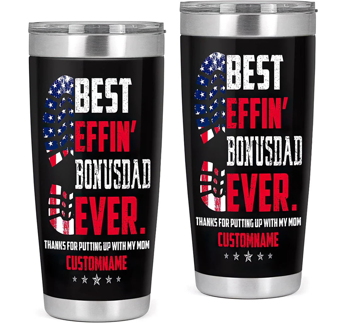 Personalized Best Effin' Bonus Dad Bonus Dad Gift Father's Day Gift From Son Daughter Tumbler 20oz With Lid, Travel Coffee Mug