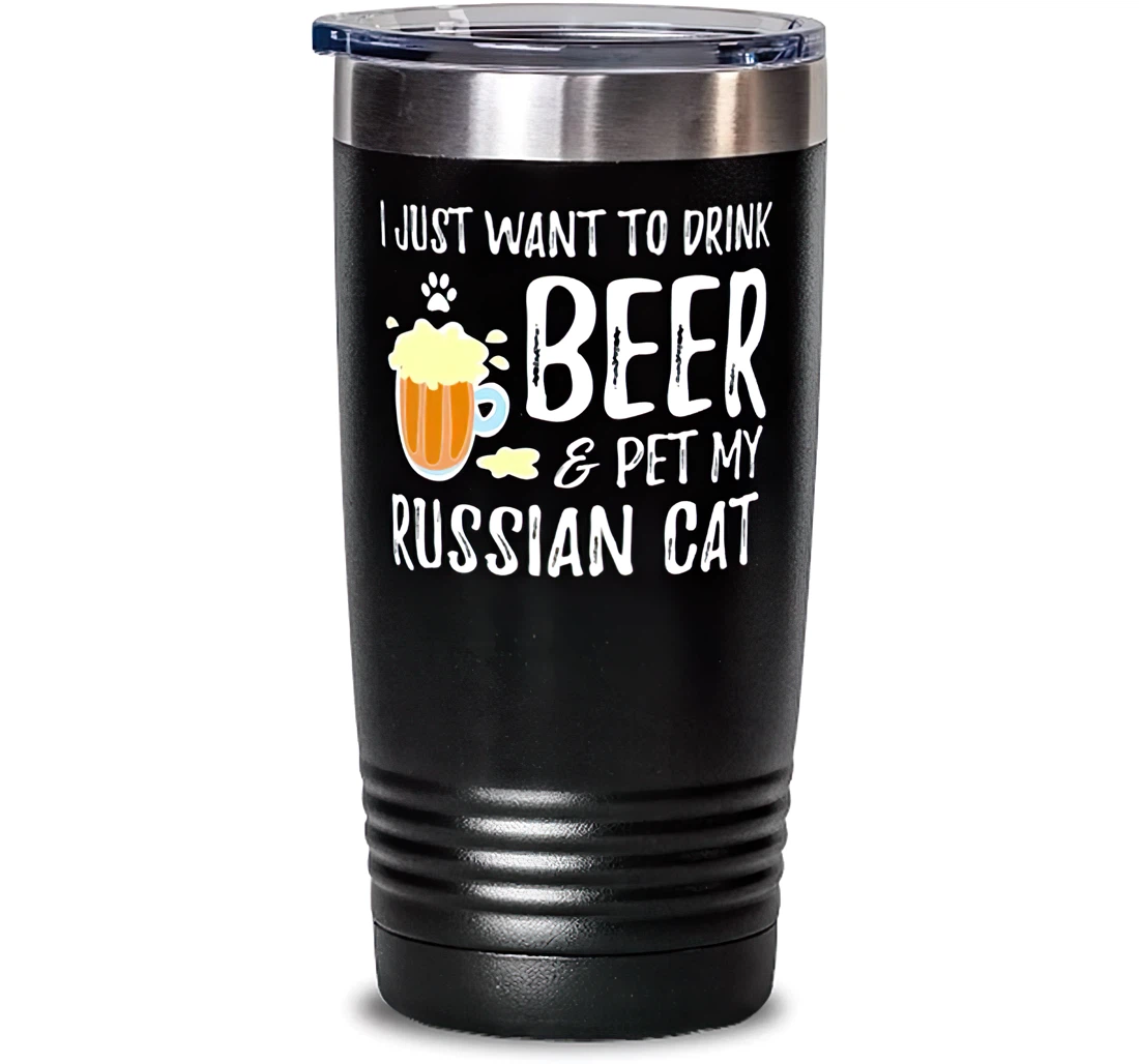 Beer And Russian Cat Stainless Mug Funny Cat Mom Or Cat Dad Stanless Steel Tumbler 20oz