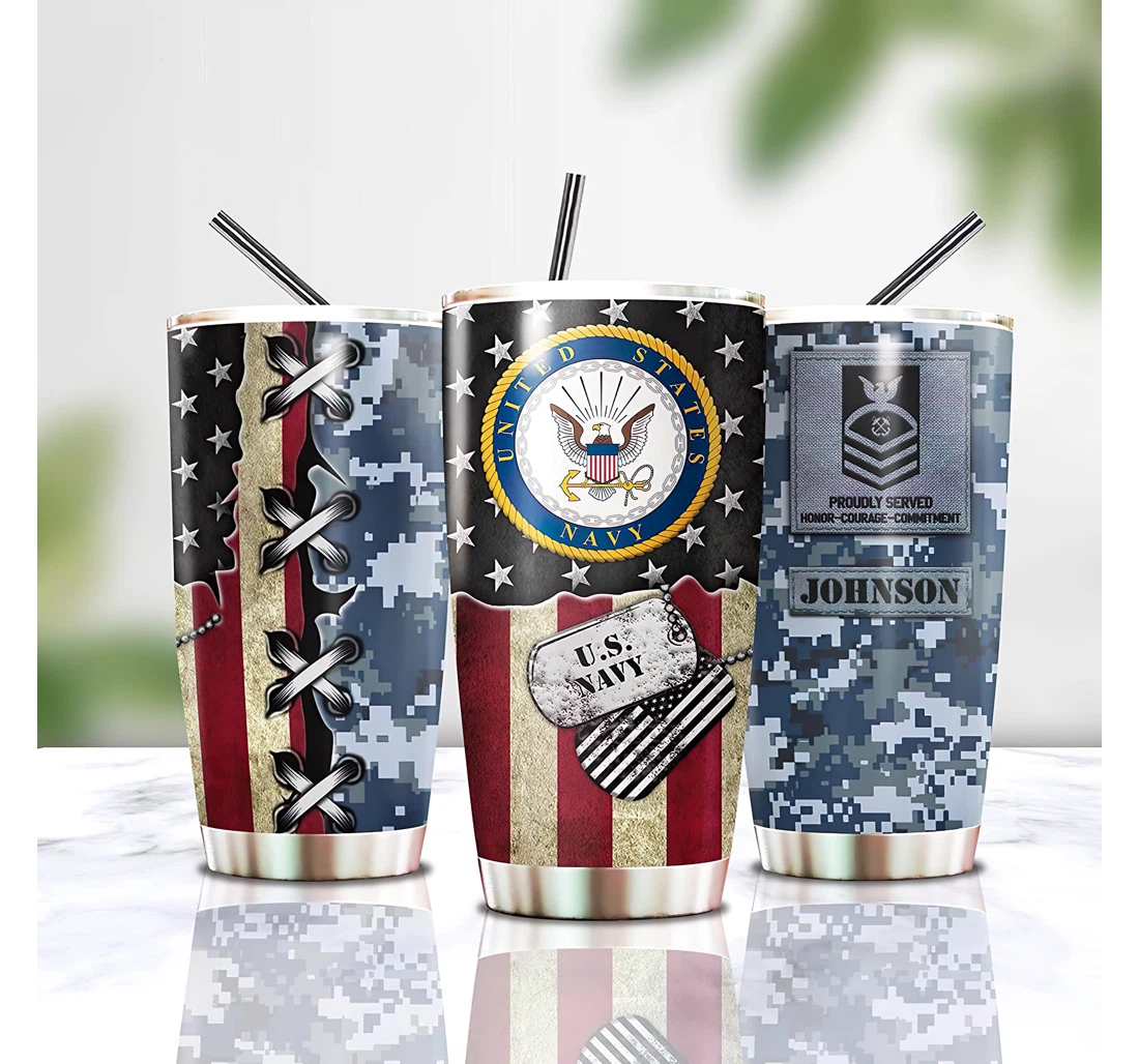 Us Navy Military Rank Military Eagles American Custom All Over Printed Tumbler 20 - 30oz With Lid, Travel Coffee Mug