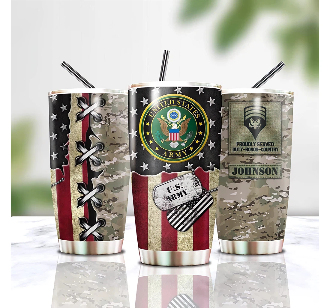 Custom Us Army Ilitary Rank Military Happy Independence's Day Custom All Over Printed Tumbler 20 - 30oz With Lid, Travel Coffee