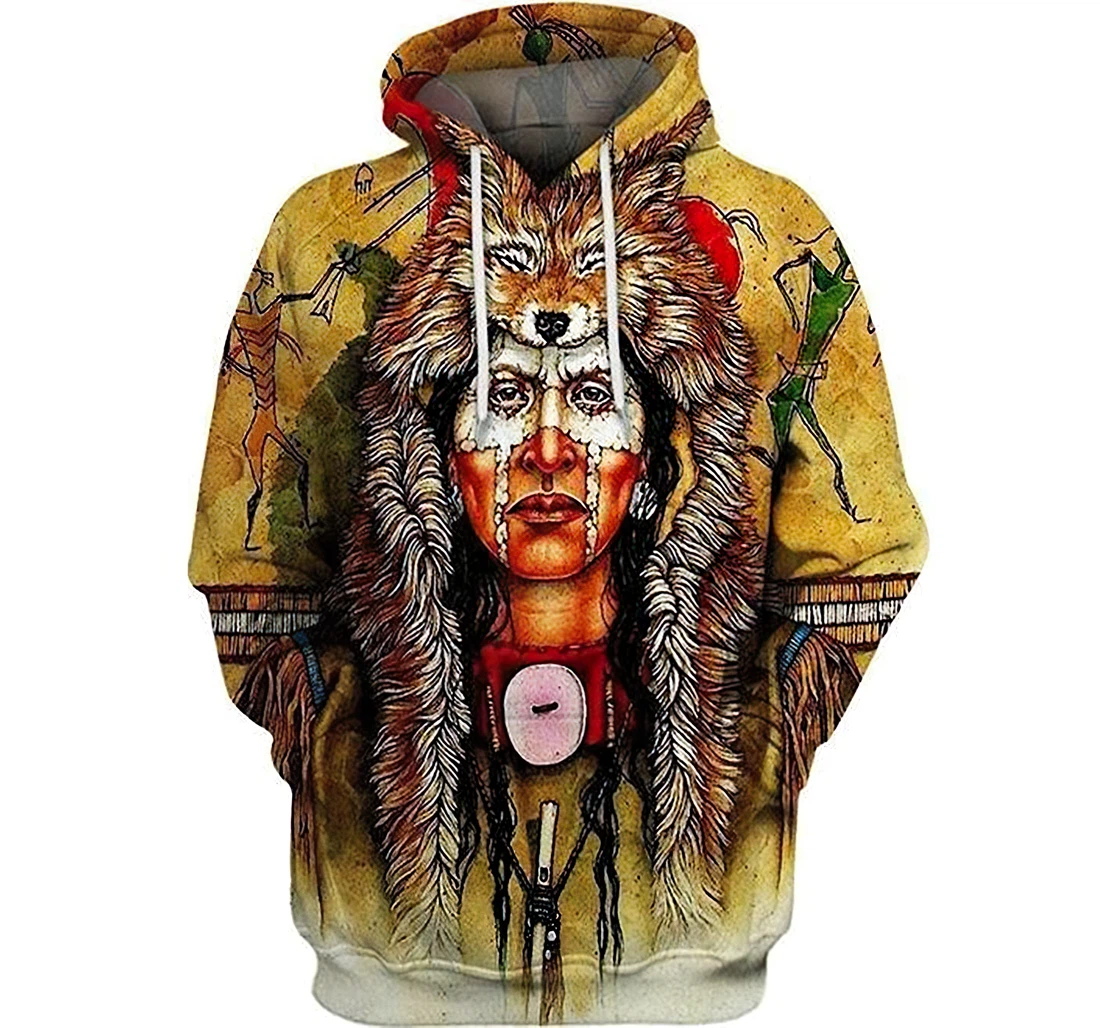 Native Fur Hat Native Pattern Fleece Lightweight Premium Sportwear Up - 3D Printed Hoodie, Sweatshirt