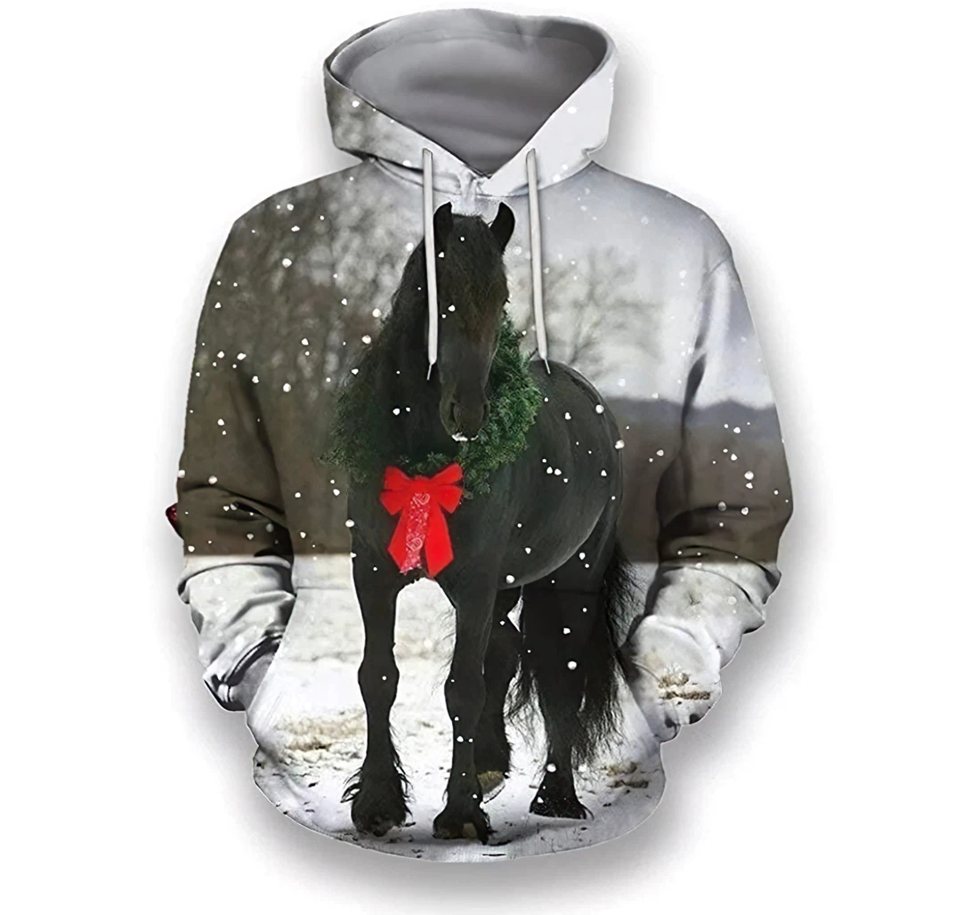 Christmas Horse 4 Fleece Lightweight Premium Sportwear Up - 3D Printed Hoodie, Sweatshirt