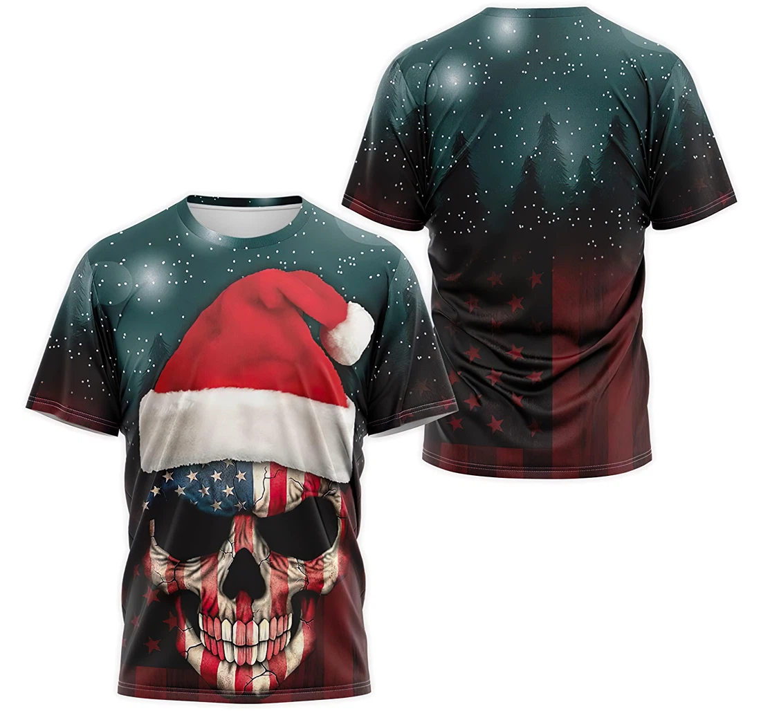 T-Shirt, Hoodie - Skull AmericanFlag Christmas 3D Printed