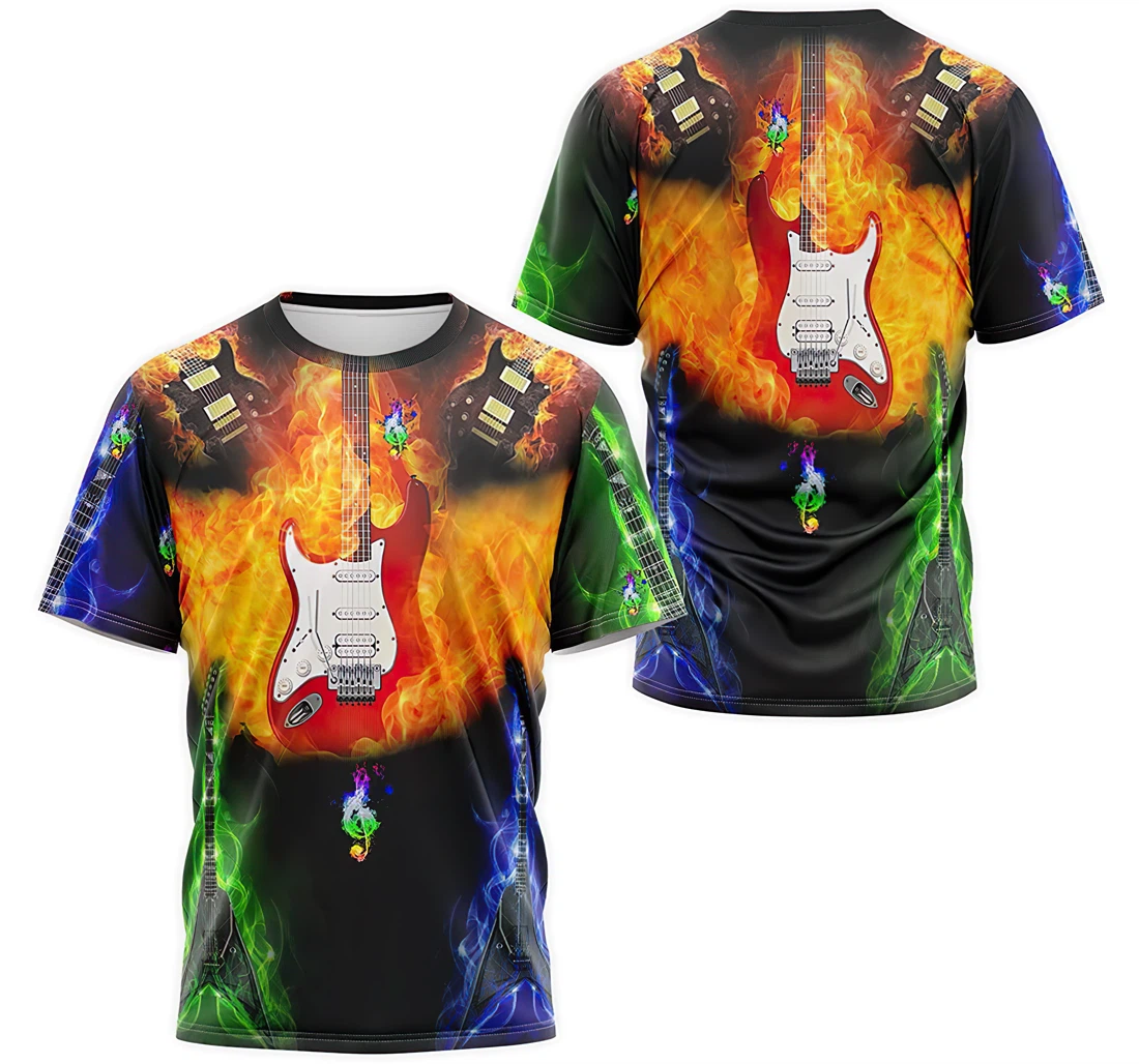 T-Shirt, Hoodie - Music Electric Guitar Colorful Fire 3D Printed