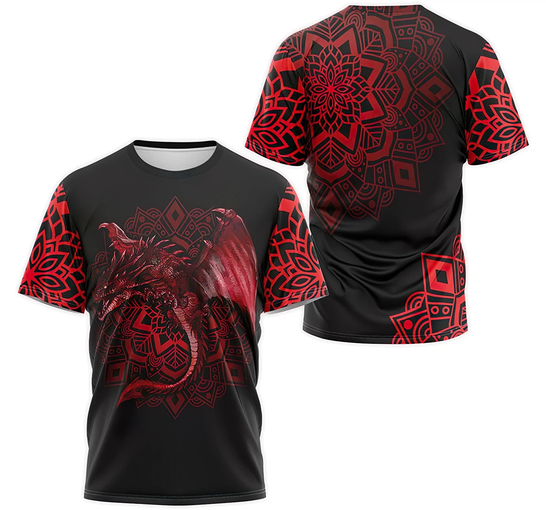 T-Shirt, Hoodie - Red Fire Dragon Mandala 3D Printed