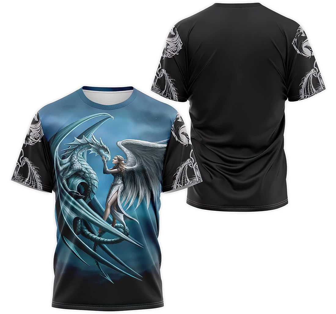 T-Shirt, Hoodie - Blue Dragon And Angel 3D Printed