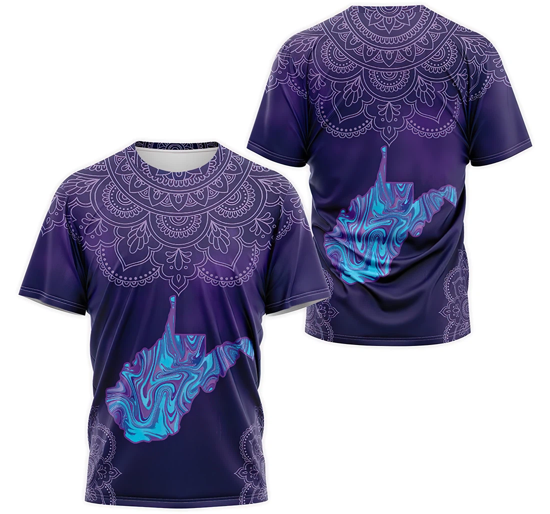 T-Shirt, Hoodie - Purple West Virginia Flag Map Mandala 3D Printed