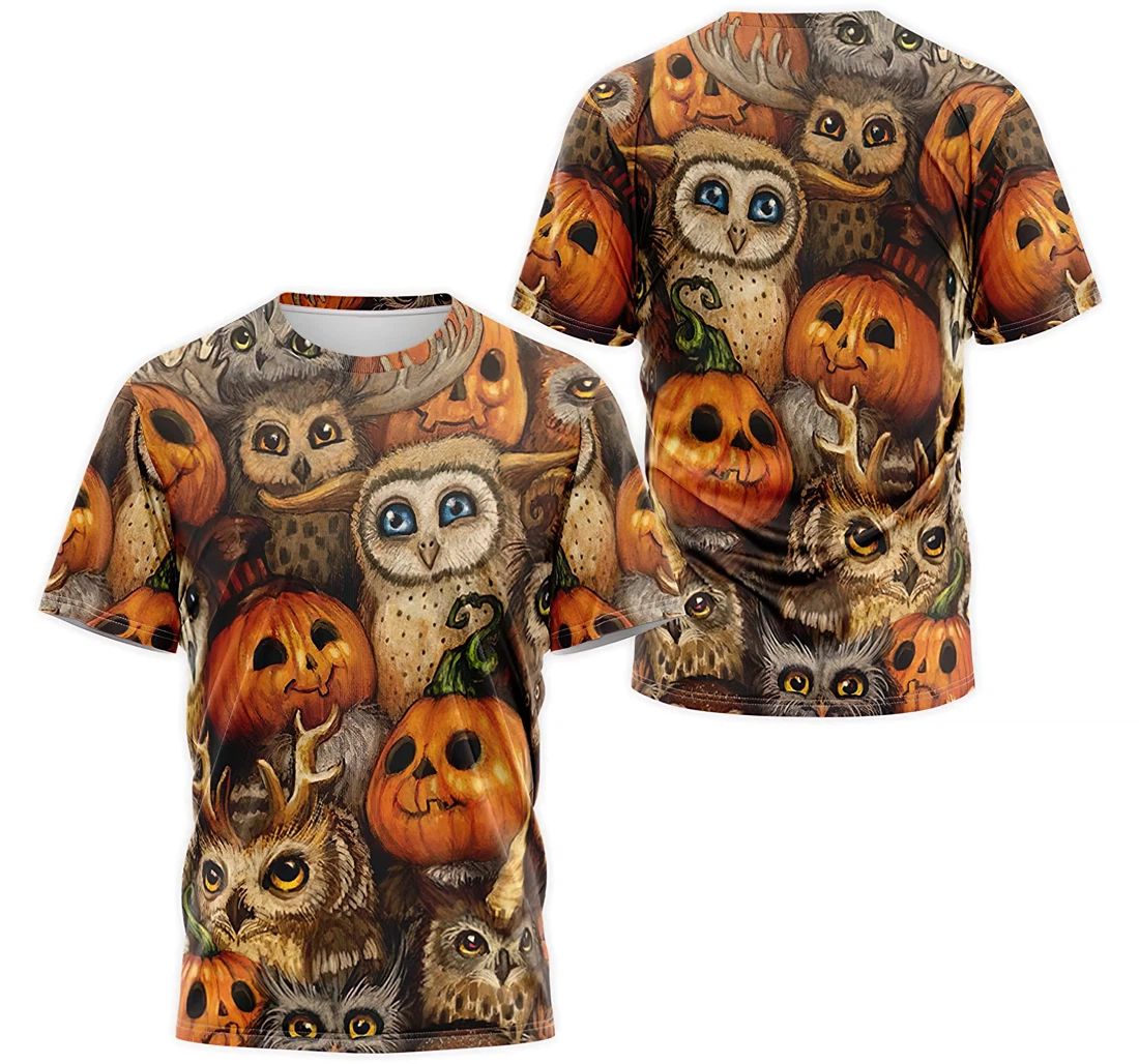 T-Shirt, Hoodie - Halloween Pumpkin Owl Face 3D Printed