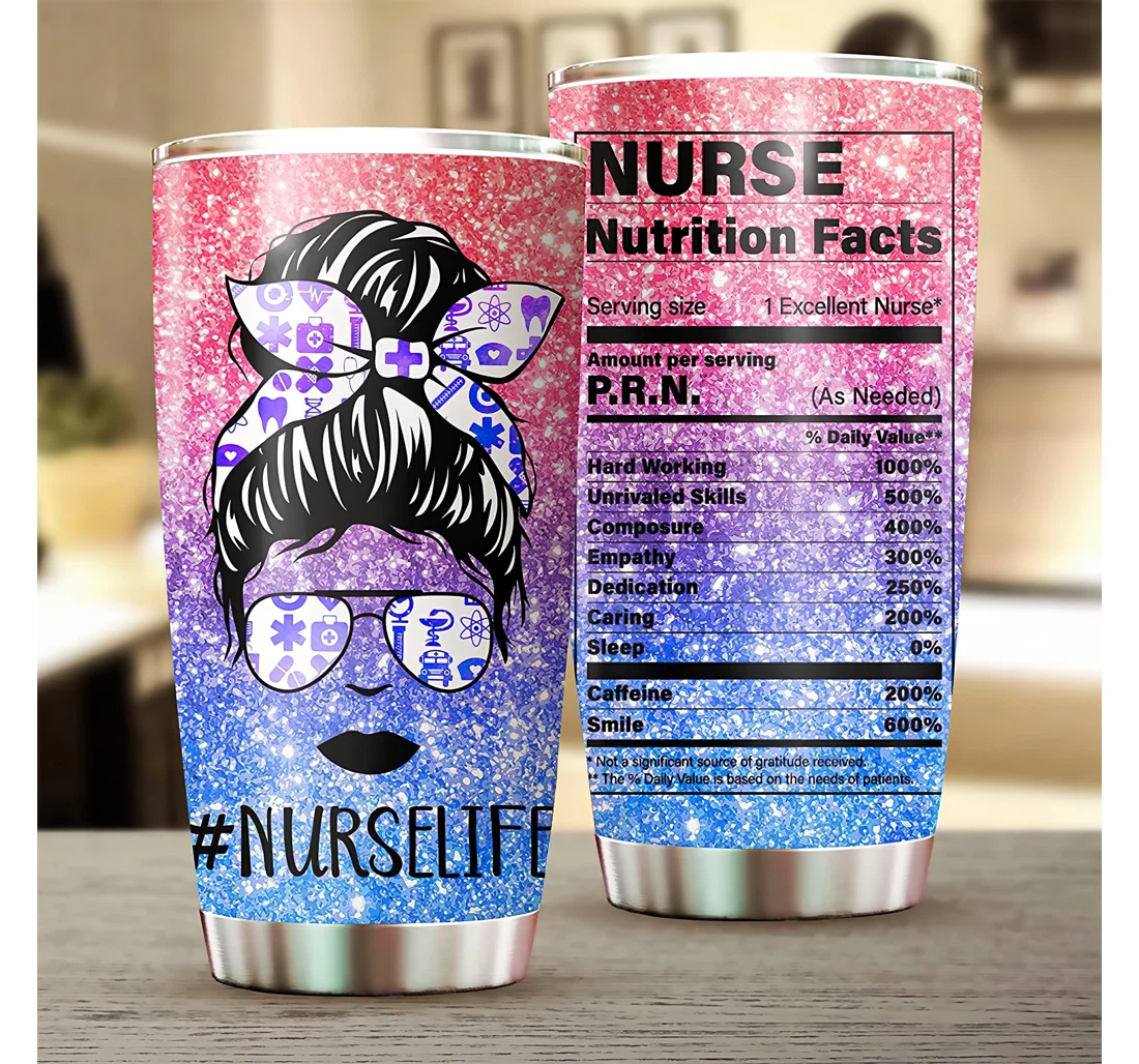 Nurselife Nurse Life Coffee Nurse Nutrition Facts Insulated Vacuum Flask Gradient Sparkle Thermal Bottle Tumbler 20-30oz With Lid, Travel Coffee Mug