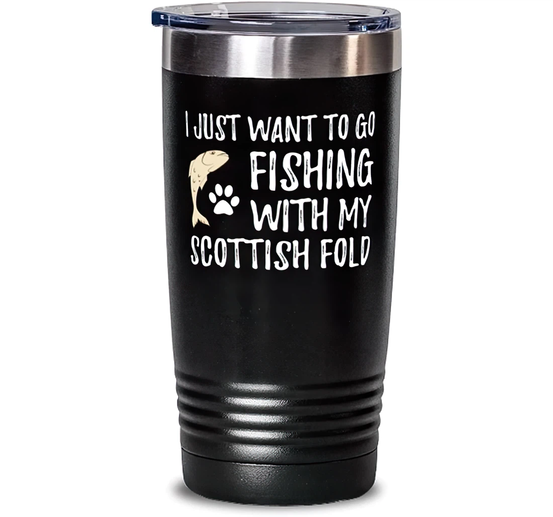 Fishing Scottish Fold Stainless Mug Boating Cat Mom Or Cat Dad Stanless Steel Tumbler 20oz